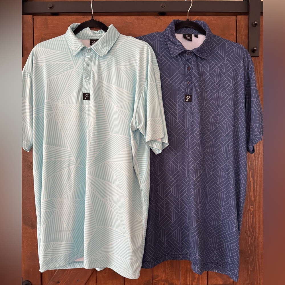 2 Pur Aqua Geometric Polo Shirts